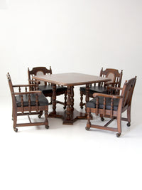 vintage 1970s Colonial Revival game table & four cane back chairs