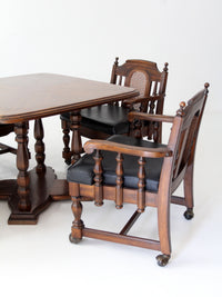 vintage 1970s Colonial Revival game table & four cane back chairs