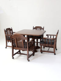 vintage 1970s Colonial Revival game table & four cane back chairs