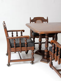 vintage 1970s Colonial Revival game table & four cane back chairs