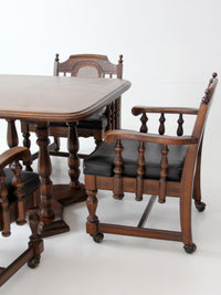 vintage 1970s Colonial Revival game table & four cane back chairs