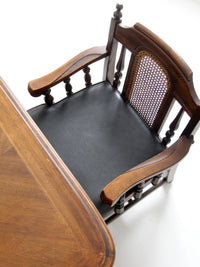 vintage 1970s Colonial Revival game table & four cane back chairs