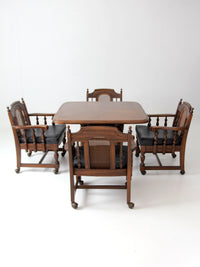 vintage 1970s Colonial Revival game table & four cane back chairs