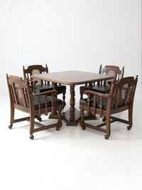 vintage 1970s Colonial Revival game table & four cane back chairs