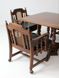 vintage 1970s Colonial Revival game table & four cane back chairs
