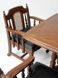 vintage 1970s Colonial Revival game table & four cane back chairs