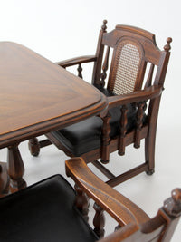 vintage 1970s Colonial Revival game table & four cane back chairs