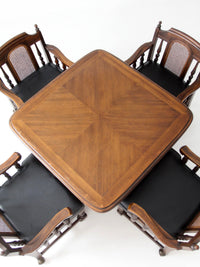 vintage 1970s Colonial Revival game table & four cane back chairs