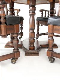 vintage 1970s Colonial Revival game table & four cane back chairs