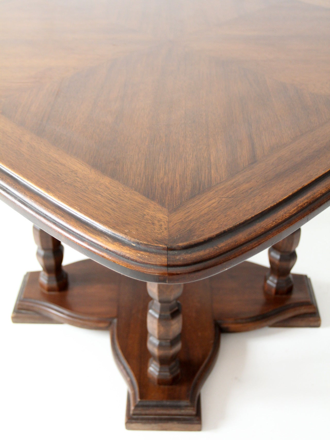 vintage 1970s Colonial Revival game table & four cane back chairs