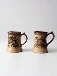 vintage handmade studio pottery mugs pair