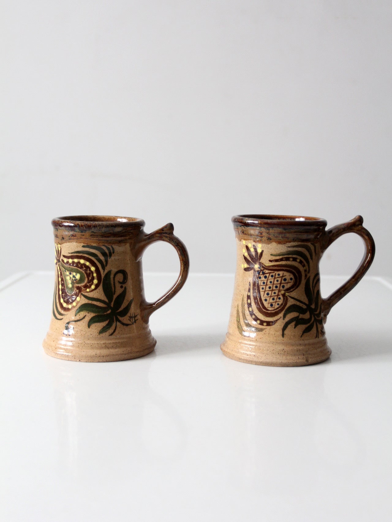 vintage handmade studio pottery mugs pair