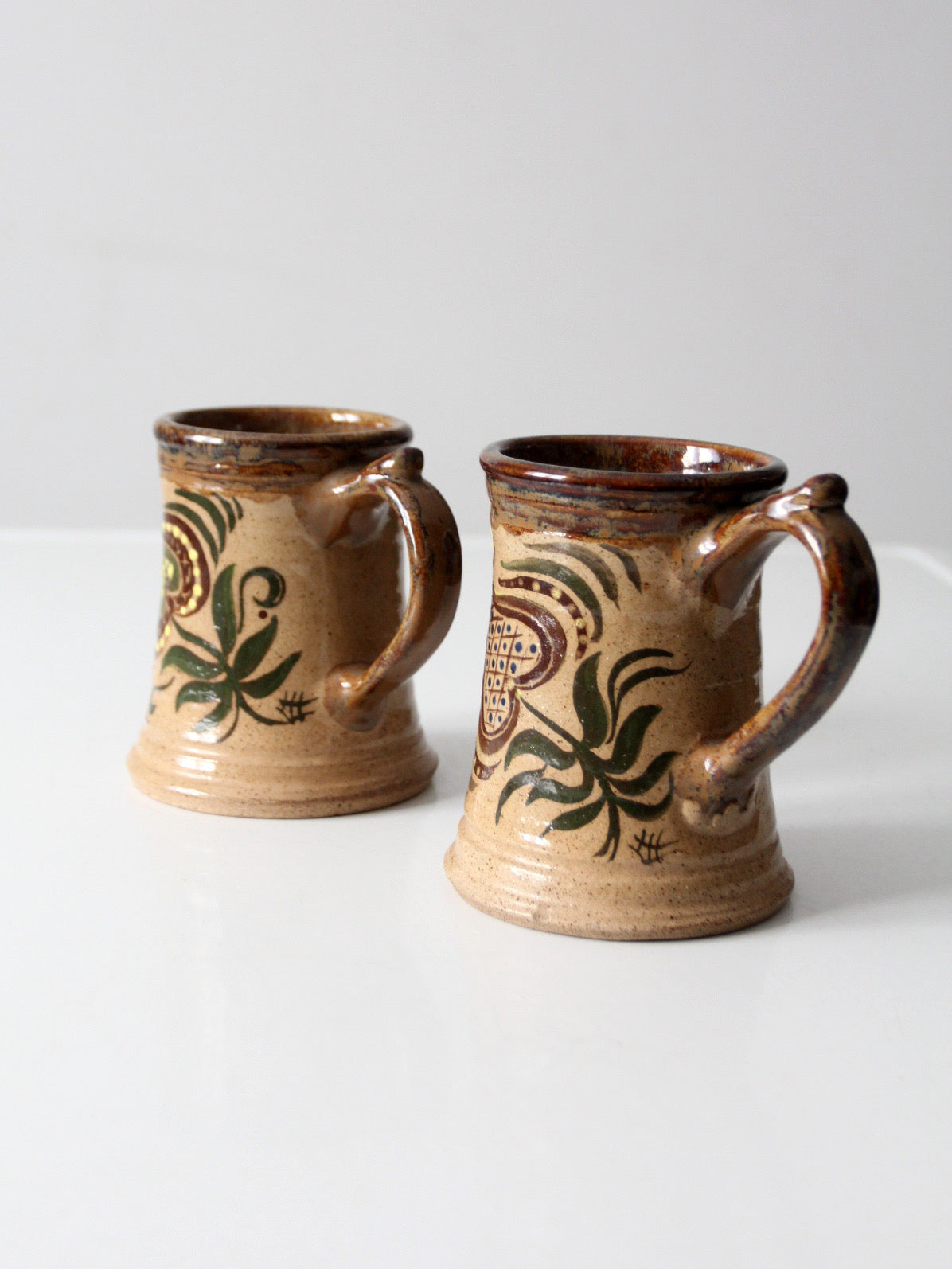 vintage handmade studio pottery mugs pair