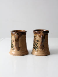 vintage handmade studio pottery mugs pair