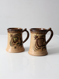 vintage handmade studio pottery mugs pair