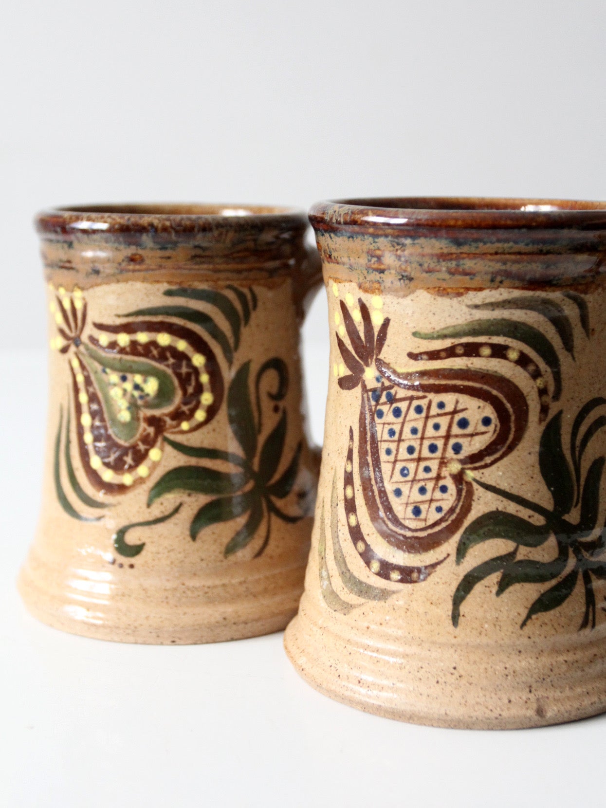 vintage handmade studio pottery mugs pair