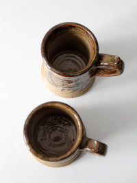 vintage handmade studio pottery mugs pair