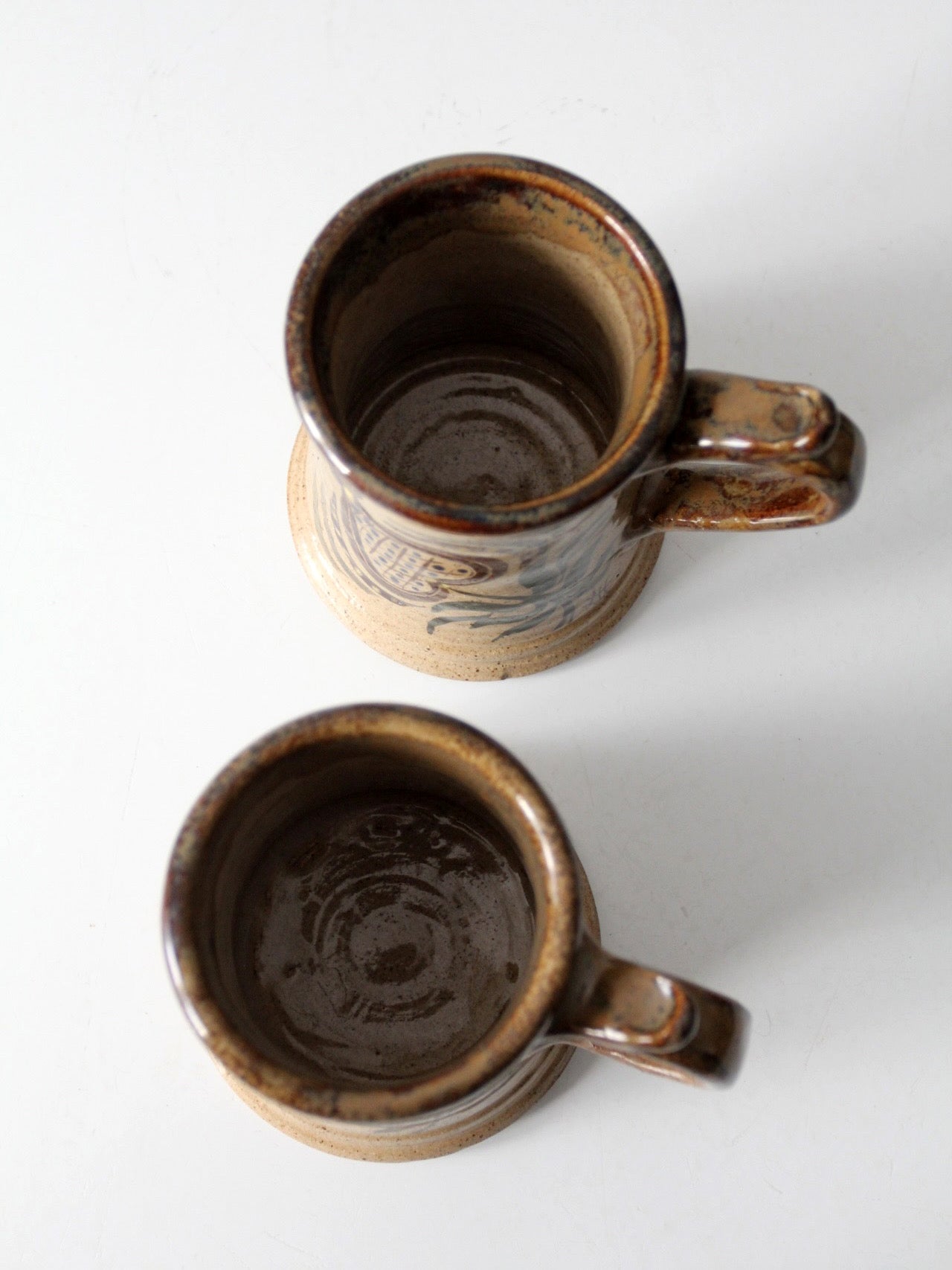 vintage handmade studio pottery mugs pair