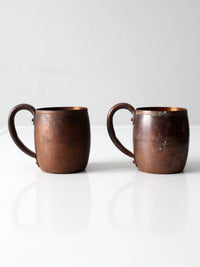 vintage copper mugs with handles pair
