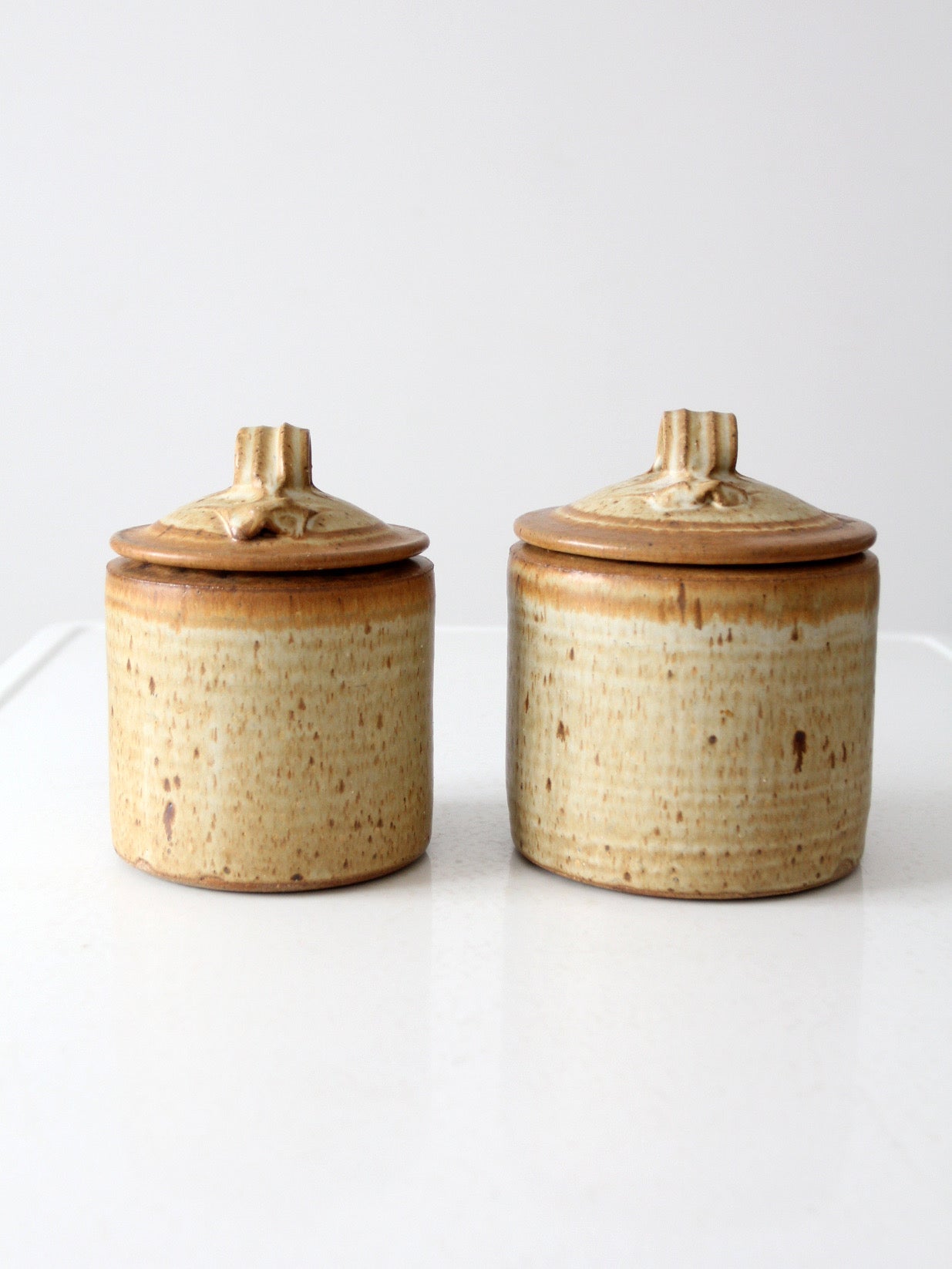 pair of vintage studio pottery jars