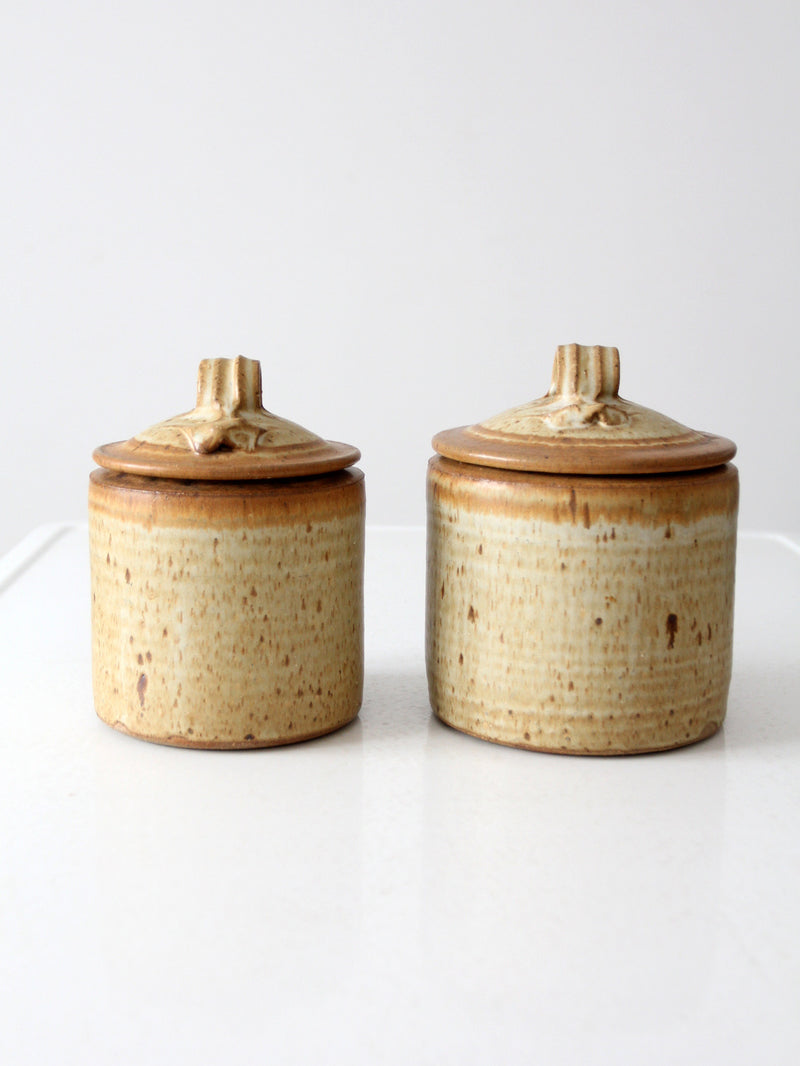 pair of vintage studio pottery jars