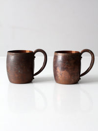 vintage copper mugs with handles pair