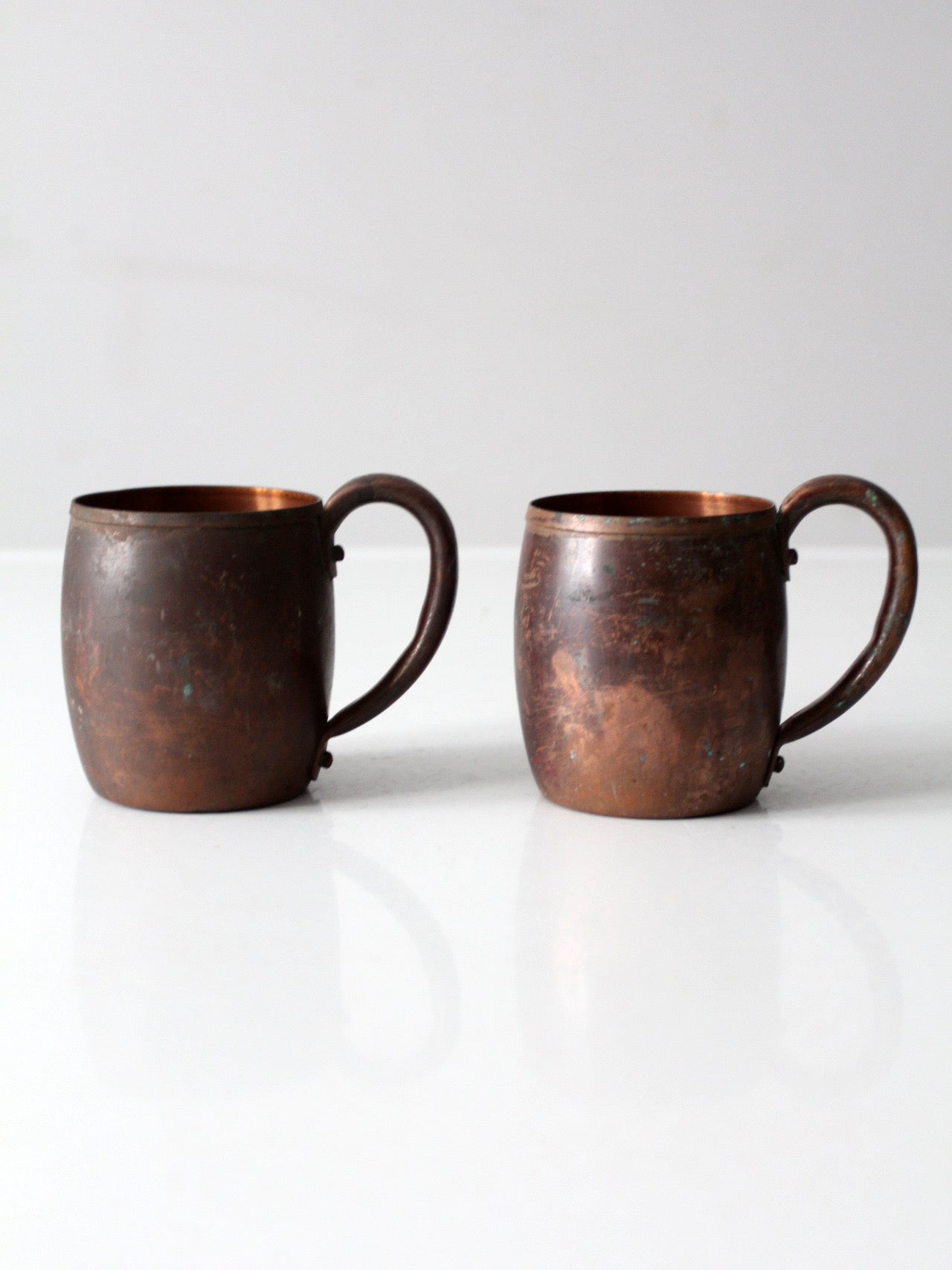 vintage copper mugs with handles pair