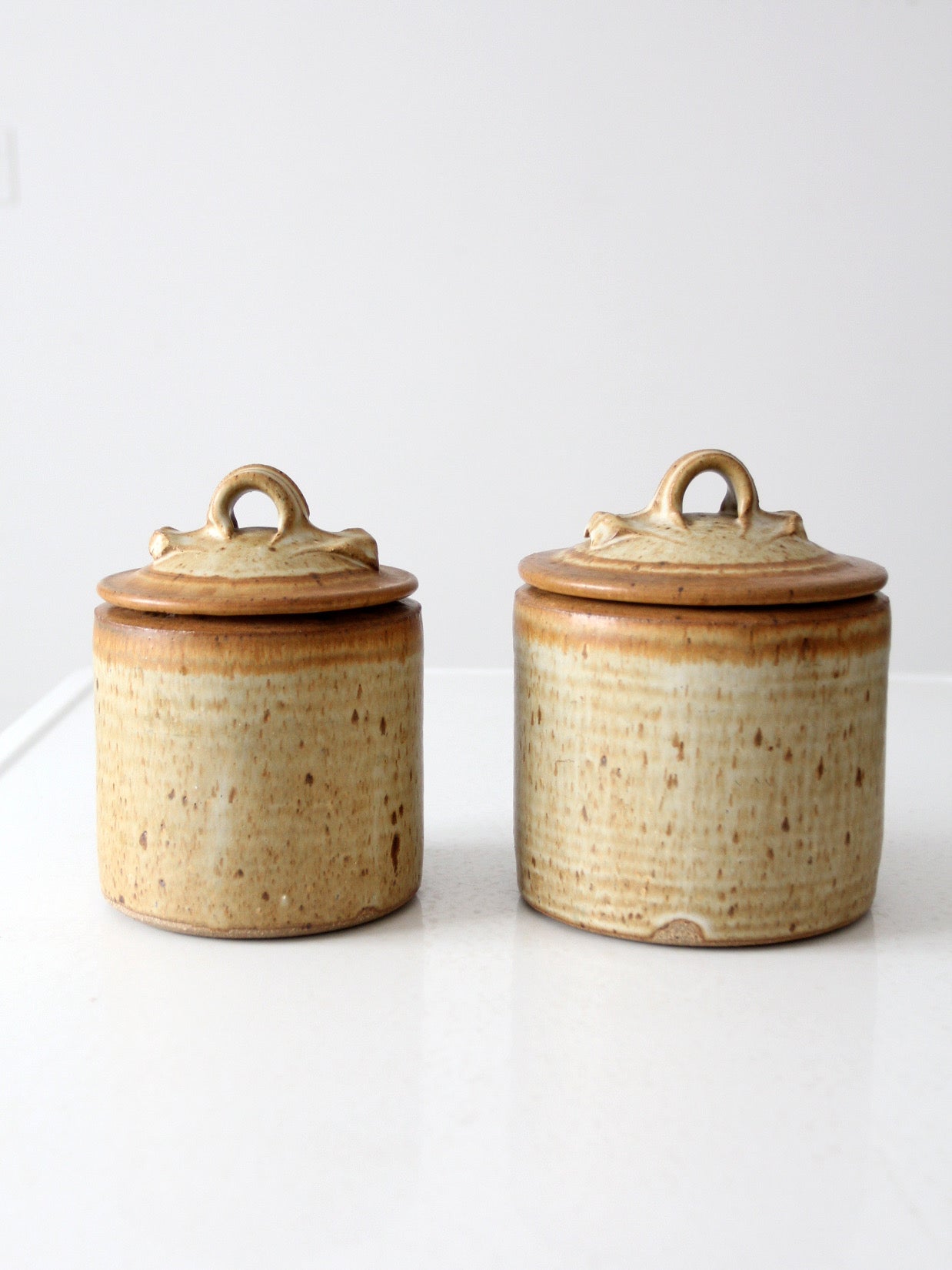 pair of vintage studio pottery jars