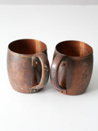 vintage copper mugs with handles pair