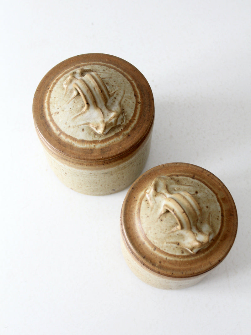 pair of vintage studio pottery jars