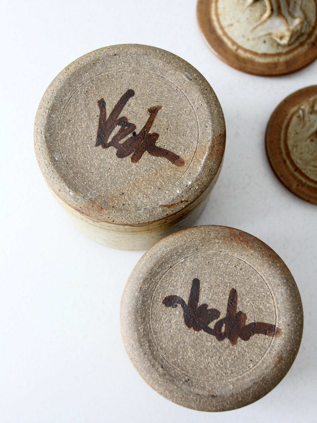 pair of vintage studio pottery jars