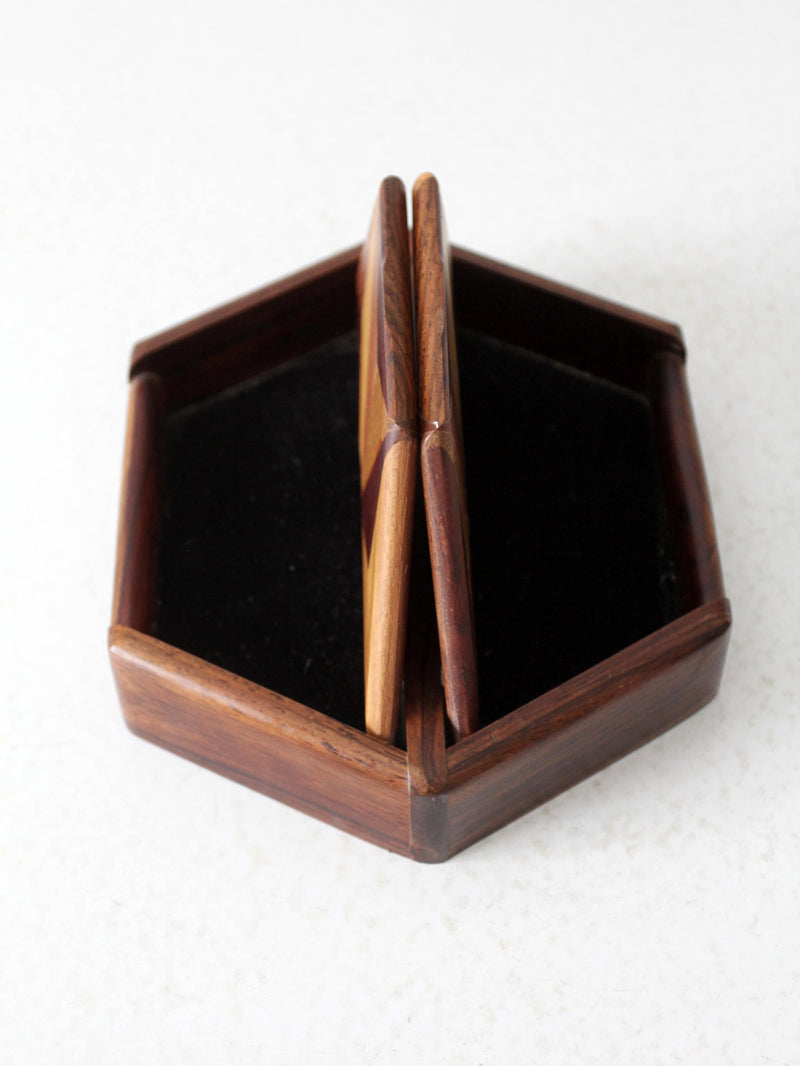 mid-century parquetry hexagonal box