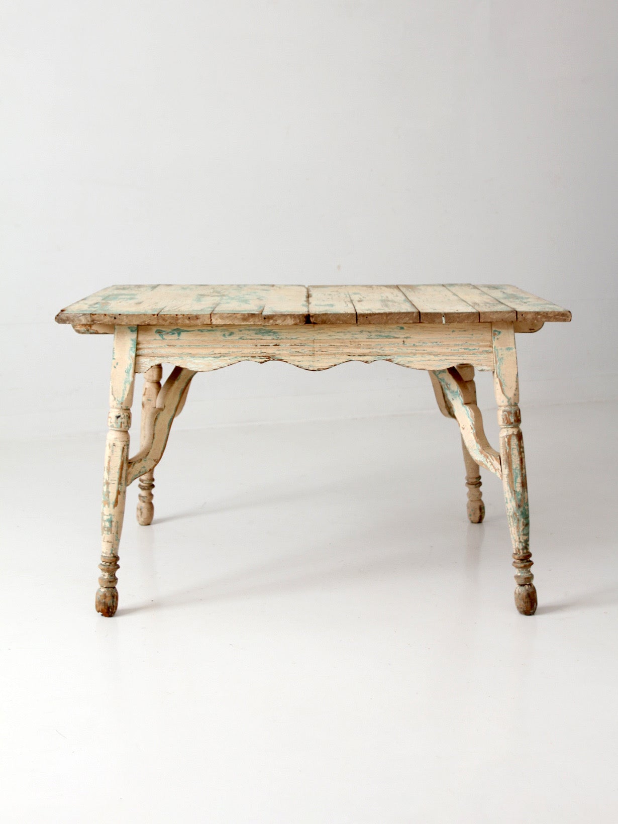antique American country painted wood low table with plank top