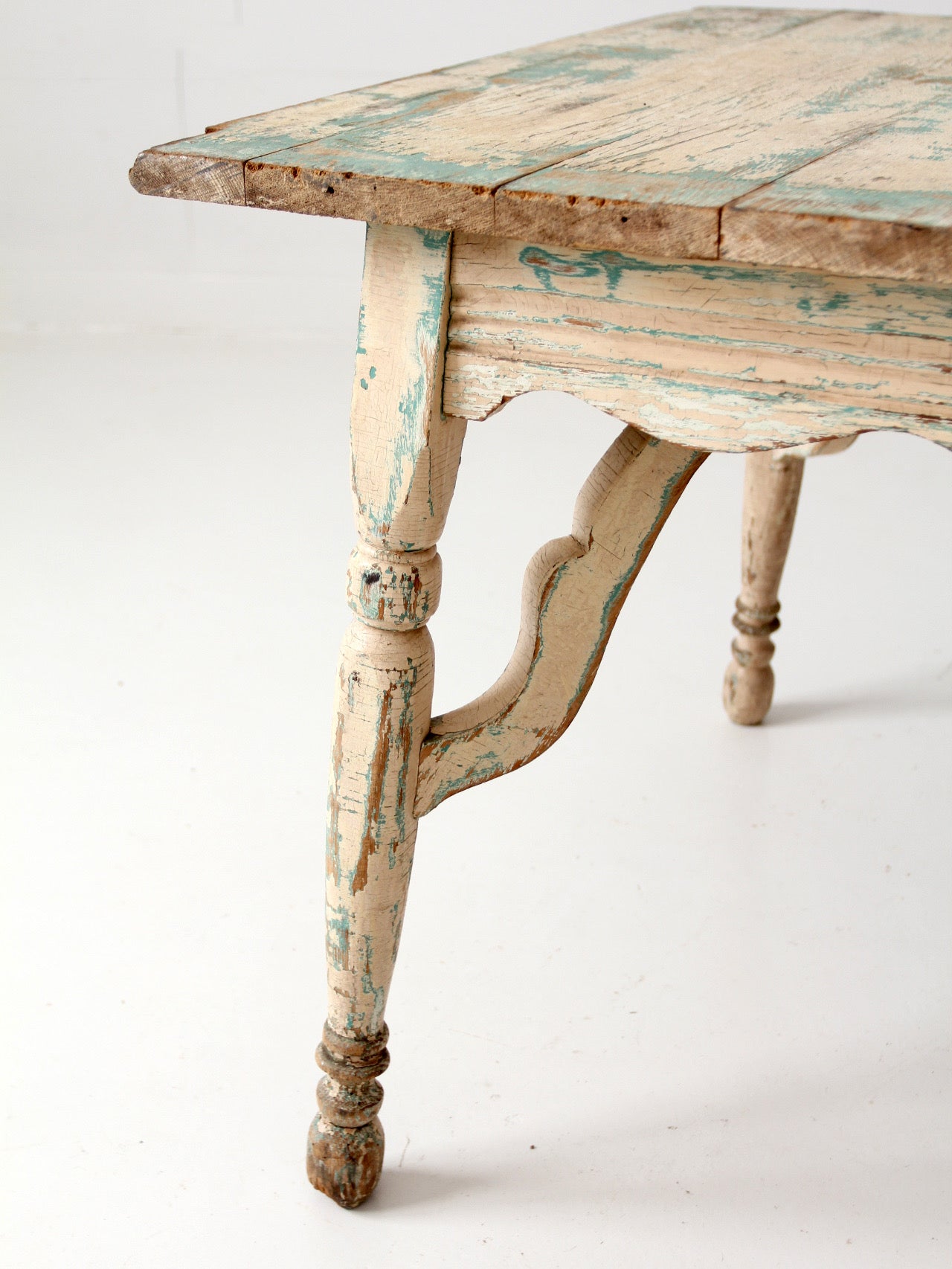 antique American country painted wood low table with plank top