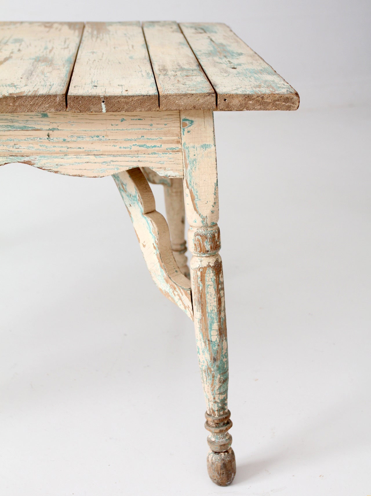 antique American country painted wood low table with plank top