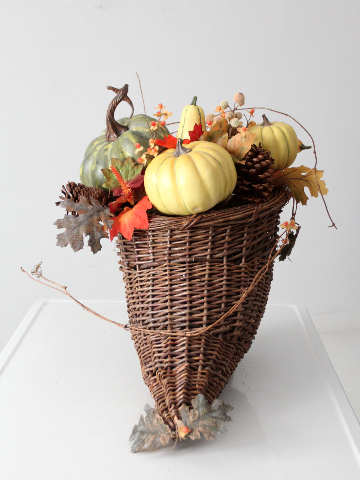 vintage XL wicker cornucopia centerpiece