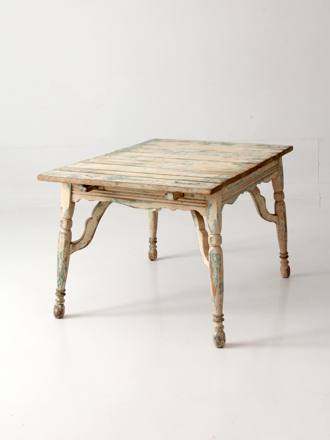 antique American country painted wood low table with plank top