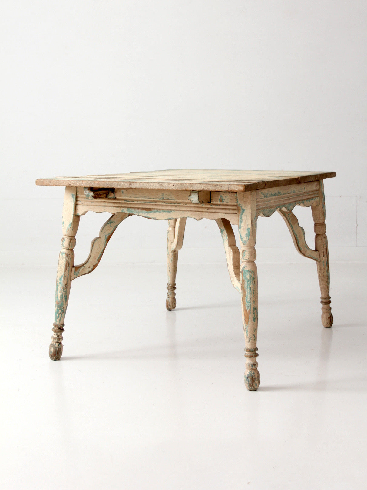 antique American country painted wood low table with plank top