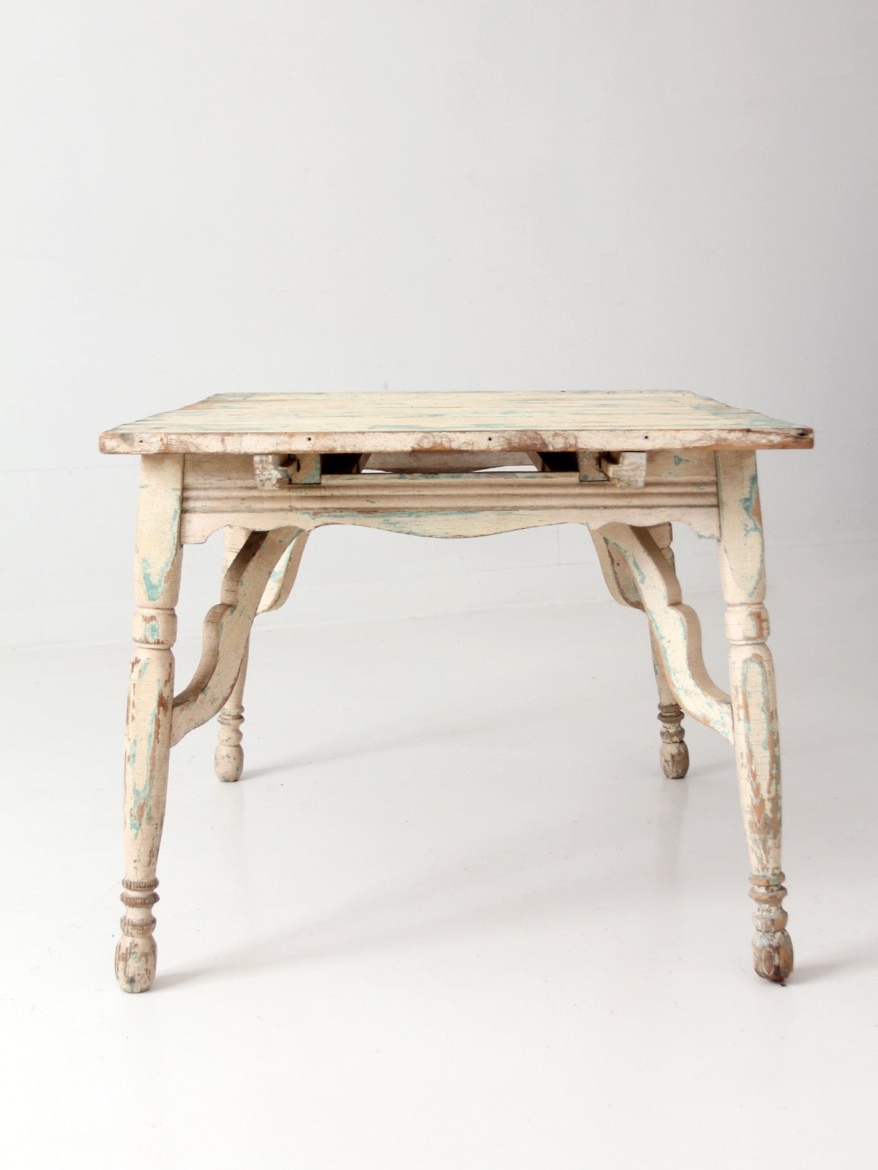 antique American country painted wood low table with plank top