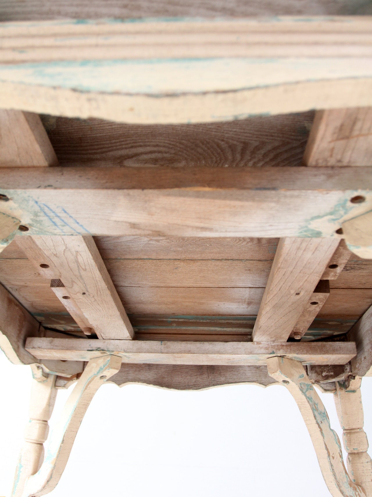 antique American country painted wood low table with plank top