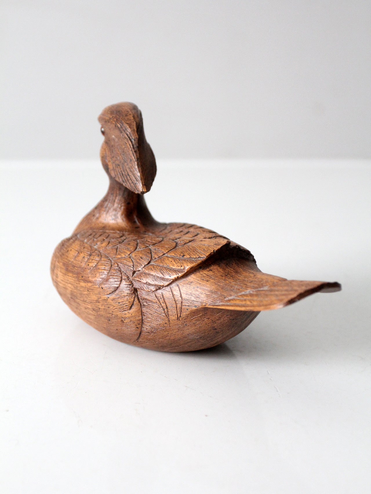 mid-century cast wood duck figurine
