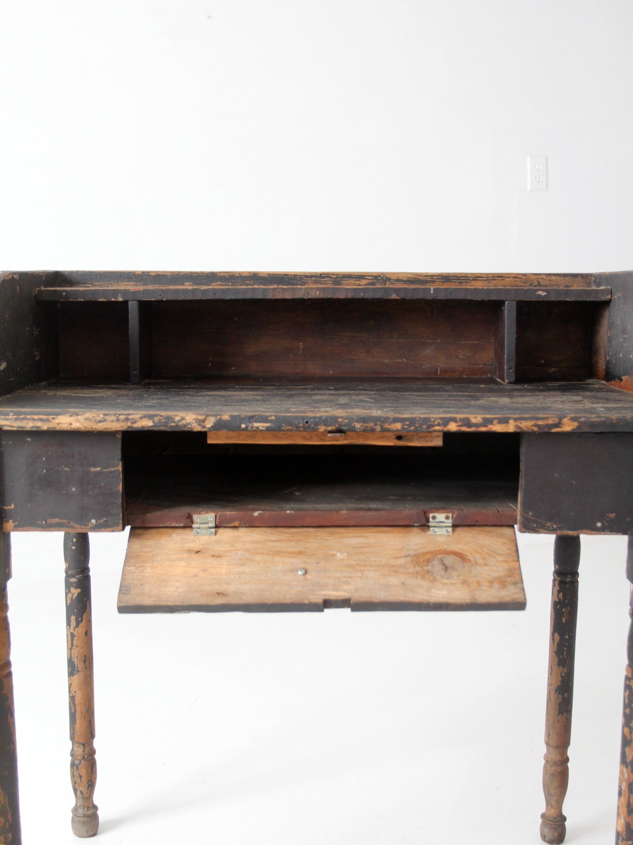 antique primitive painted wood writing desk with cubbies