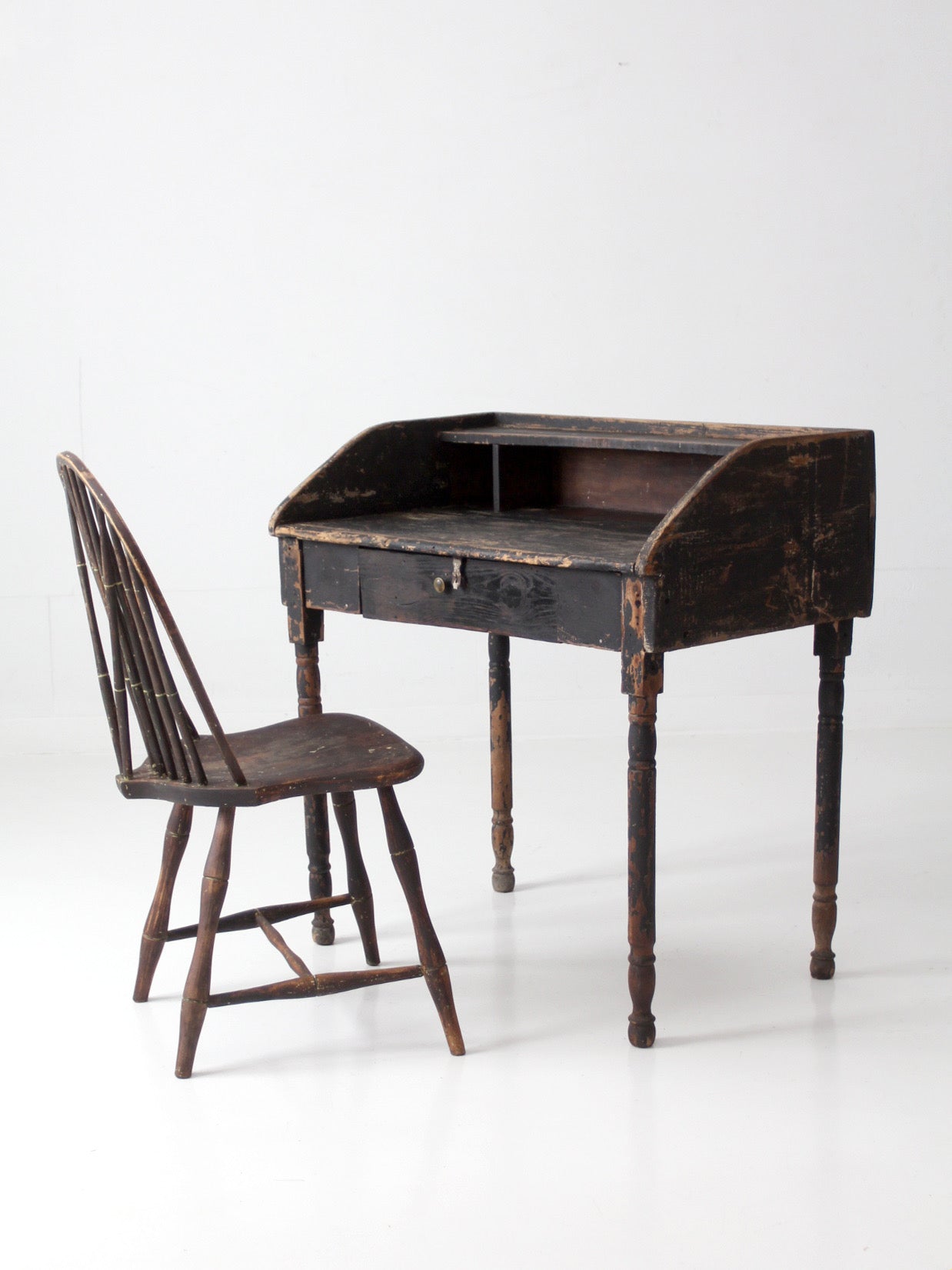 antique primitive painted wood writing desk with cubbies