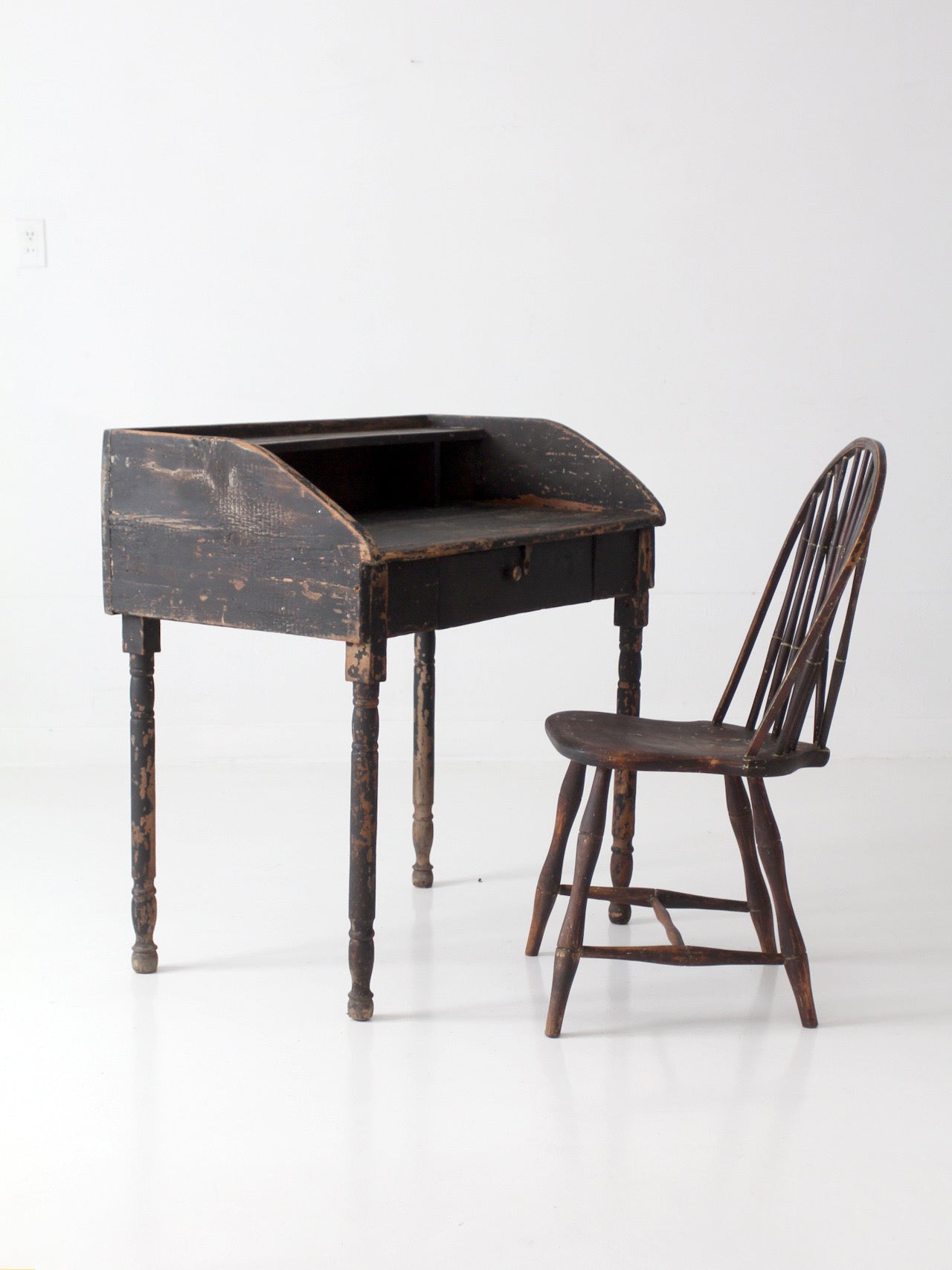 antique primitive painted wood writing desk with cubbies