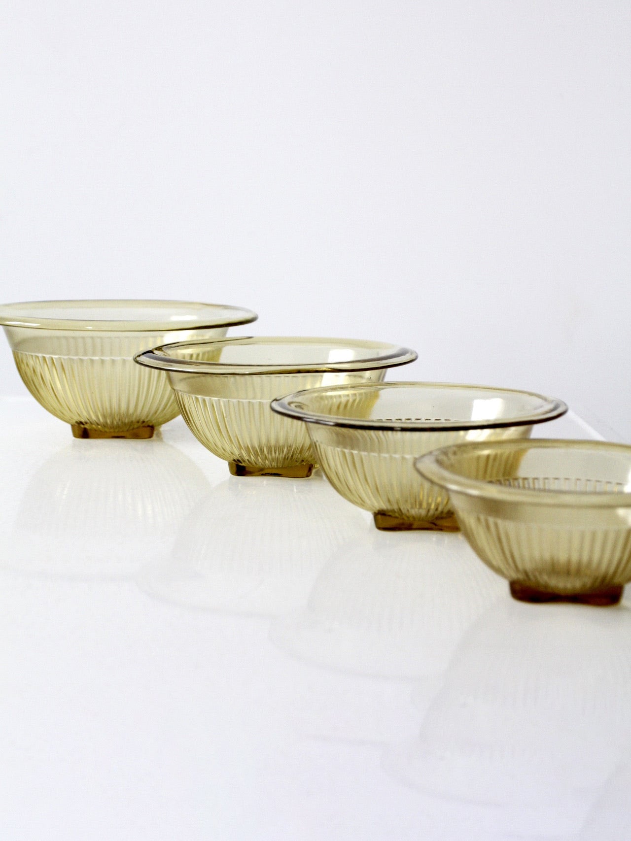Federal Glass Co. amber ribbed bowls set of 4 | circa 1950s