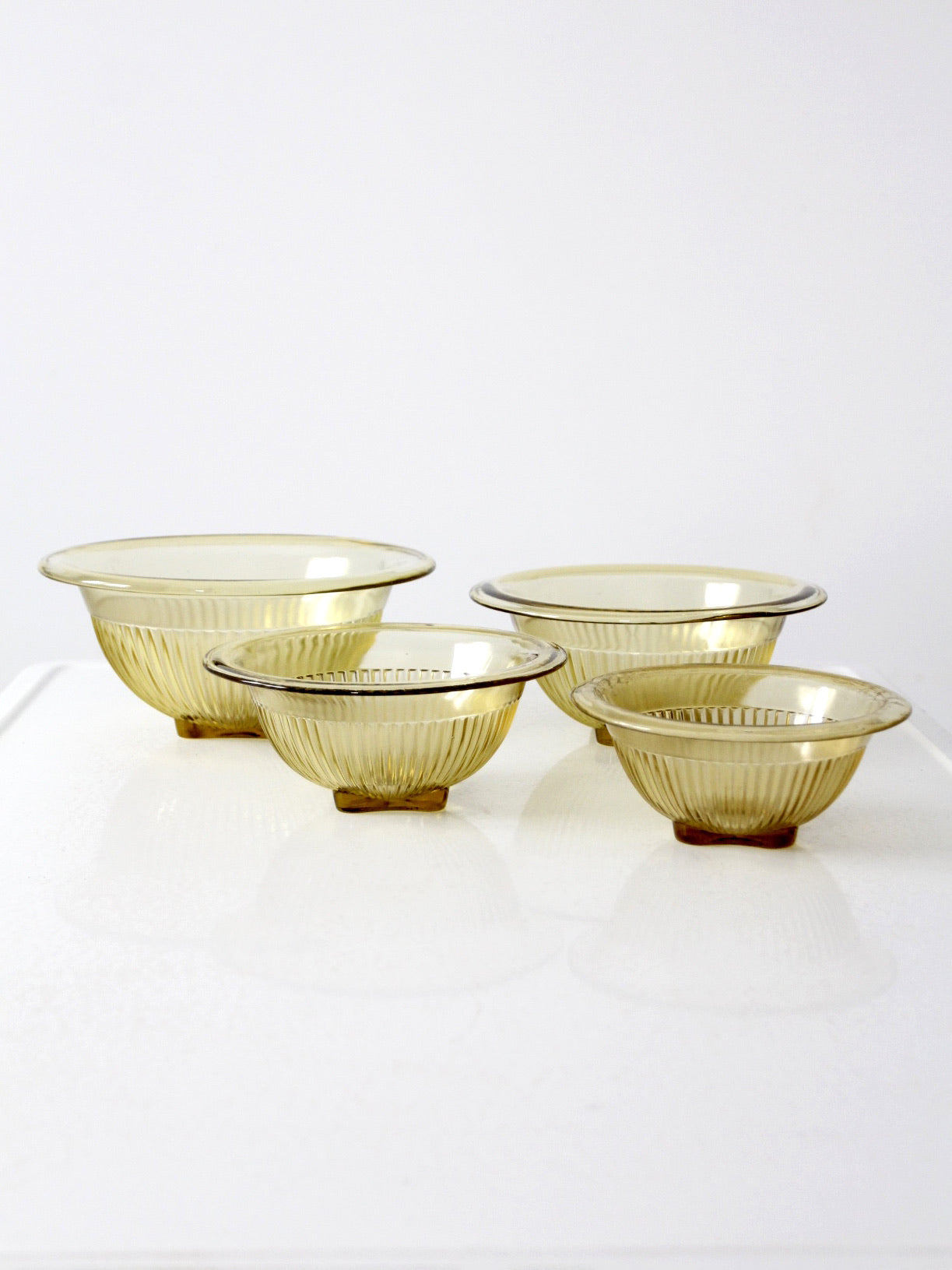 Federal Glass Co. amber ribbed bowls set of 4 | circa 1950s