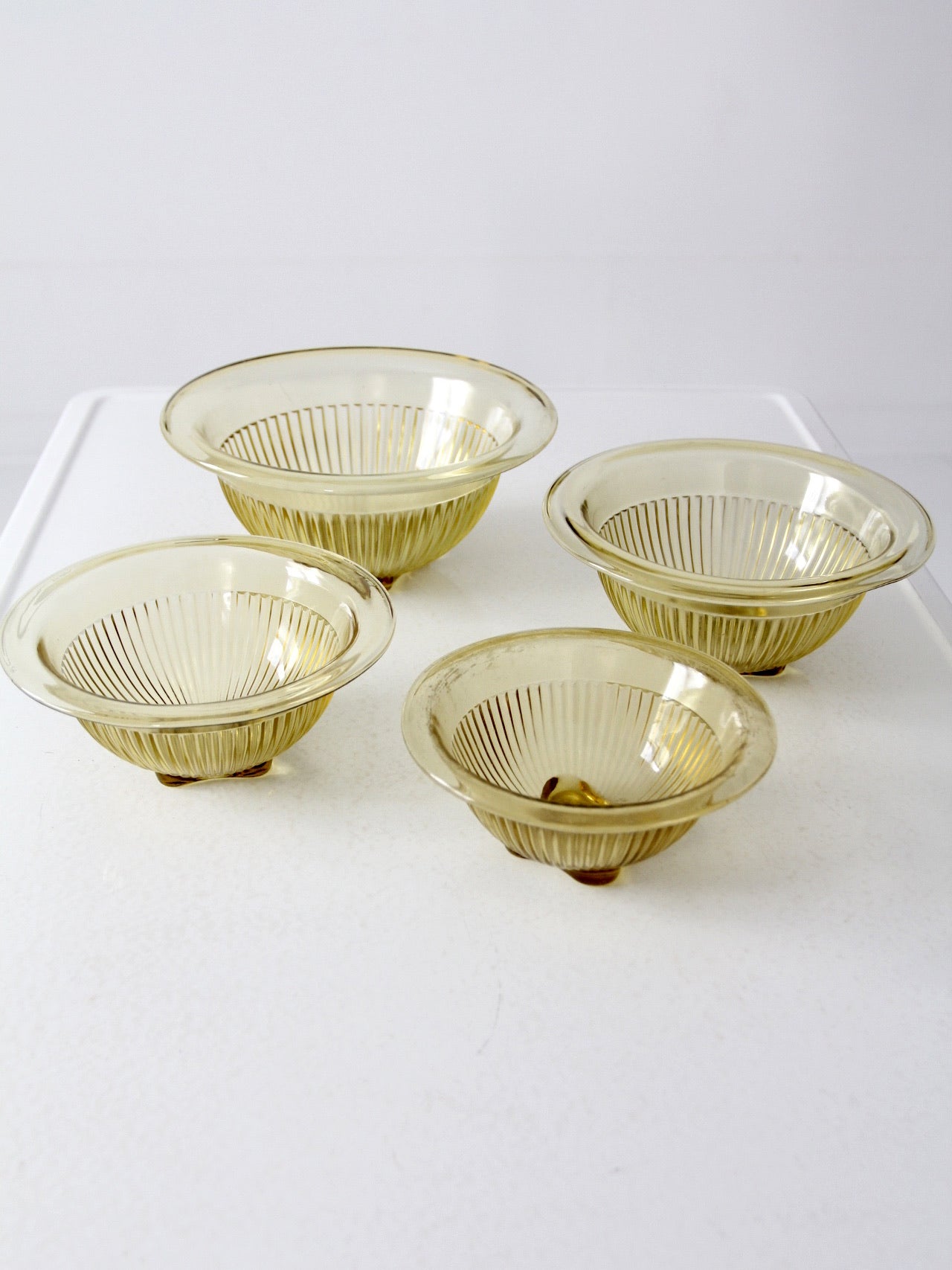 Federal Glass Co. amber ribbed bowls set of 4 | circa 1950s