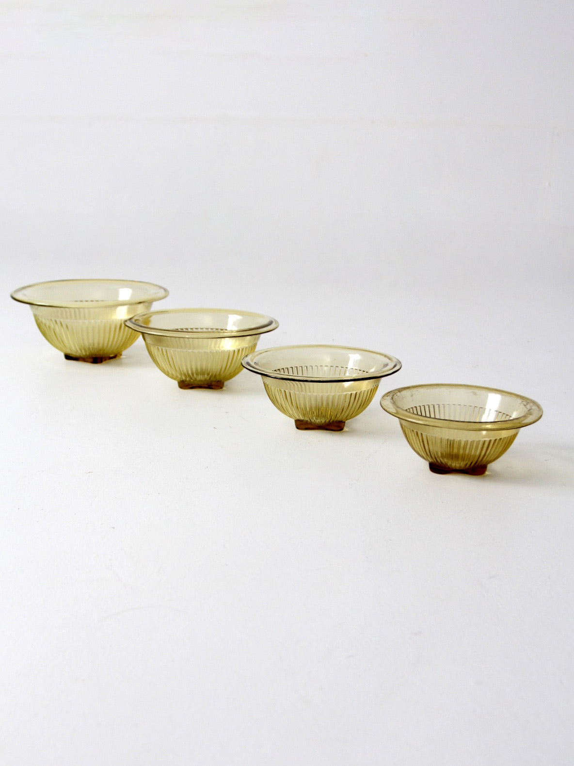 Federal Glass Co. amber ribbed bowls set of 4 | circa 1950s
