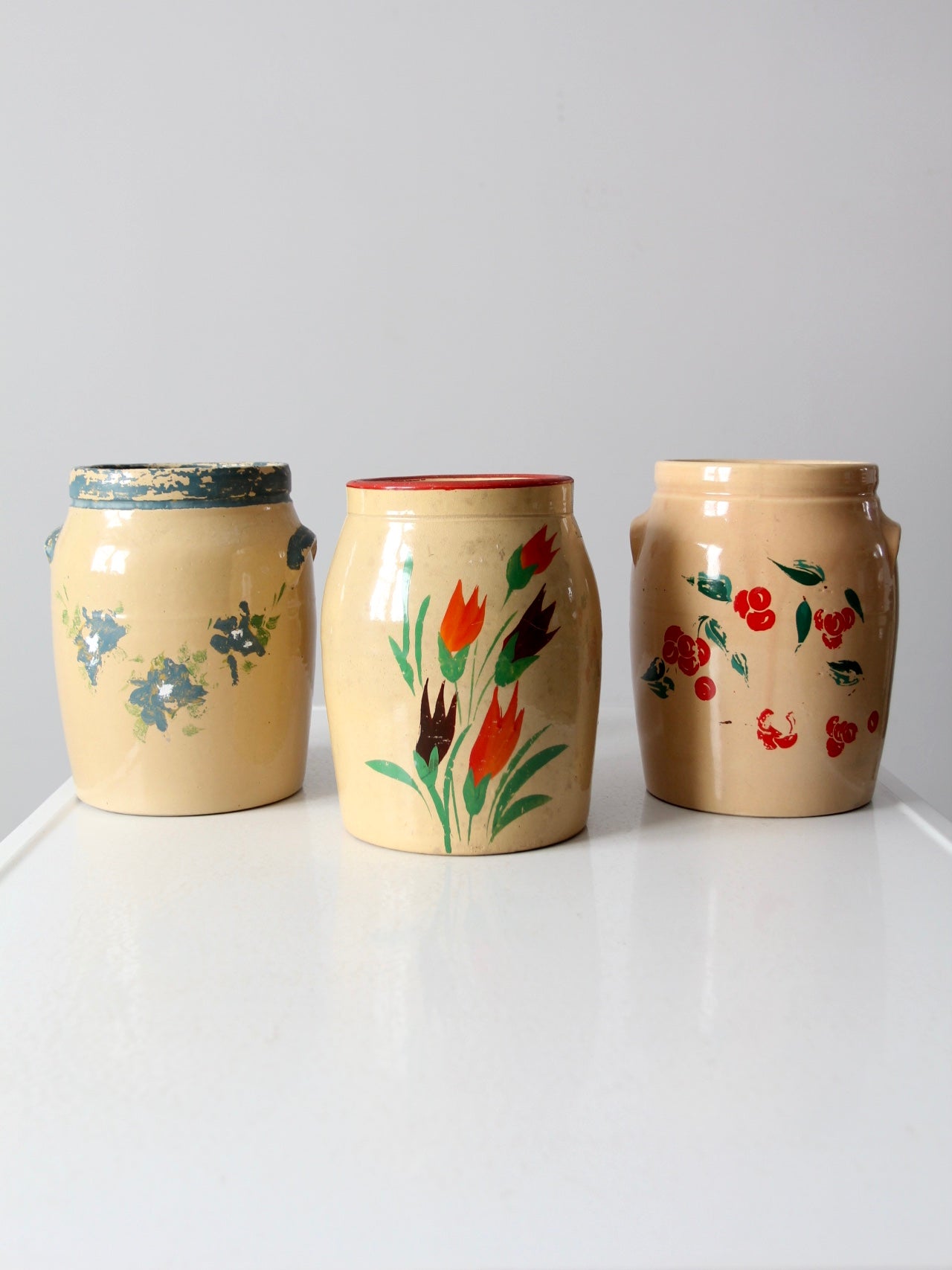 vintage hand-painted American pottery jars set of 3