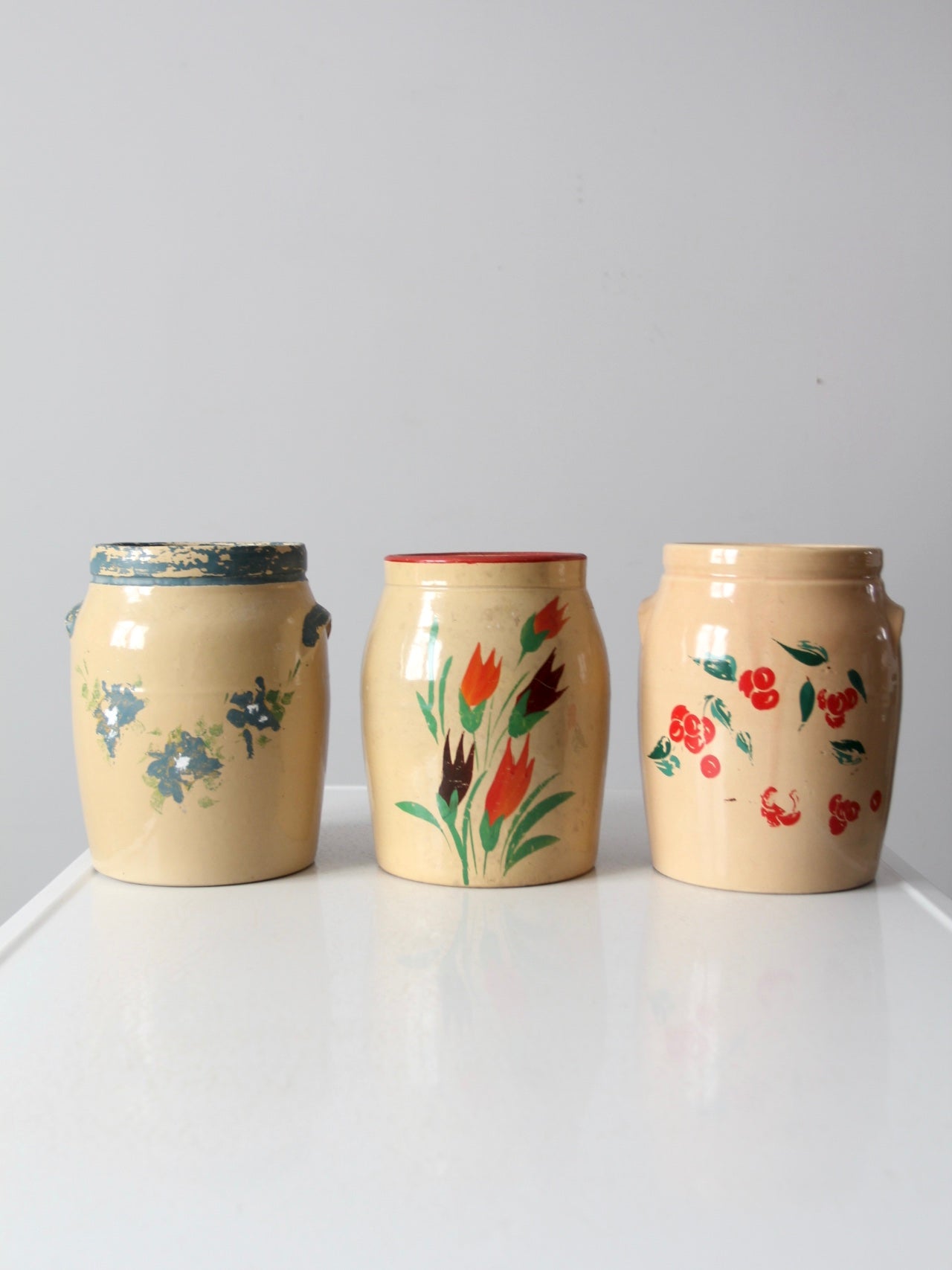vintage hand-painted American pottery jars set of 3